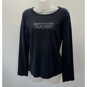 Women’s Jensen Long Sleeve Shirt Born To Wear Diamonds Jeweled Made In USA XL
